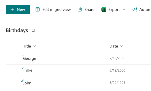 SharePoint Birthdays preview