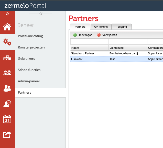 Partners overview in the Zermelo Portal