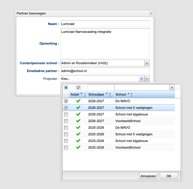 Add a partner and select the schedule projects