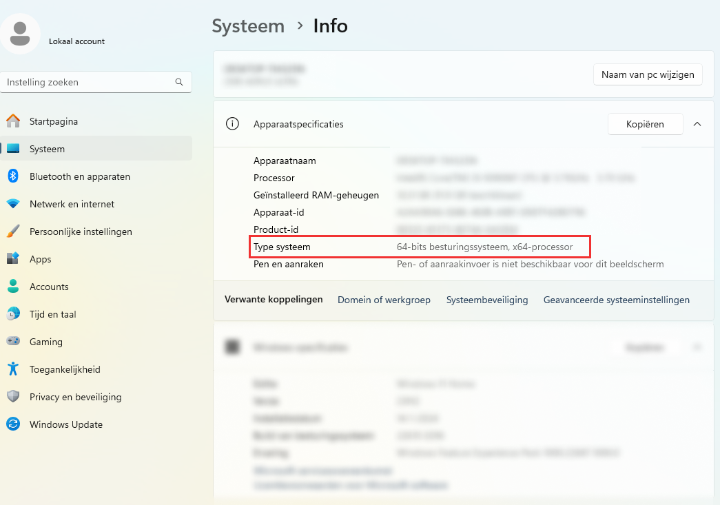Windows system type