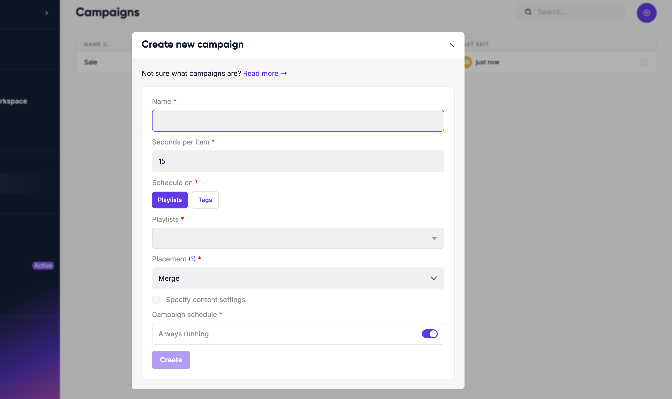 Create campaign