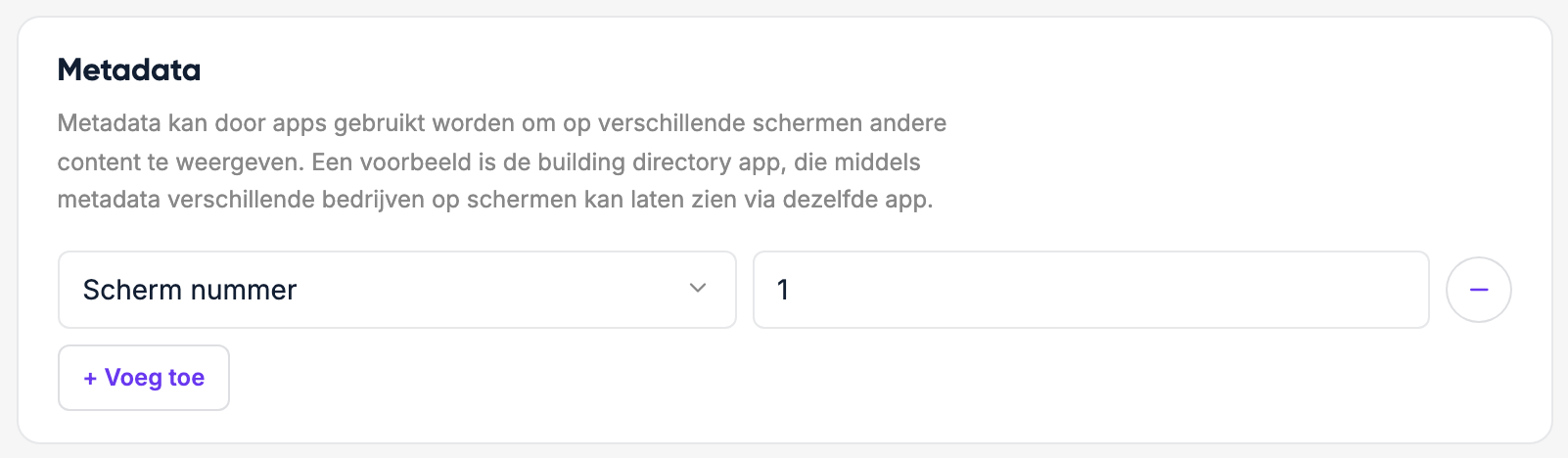 Metadata voor schermnummer instellen